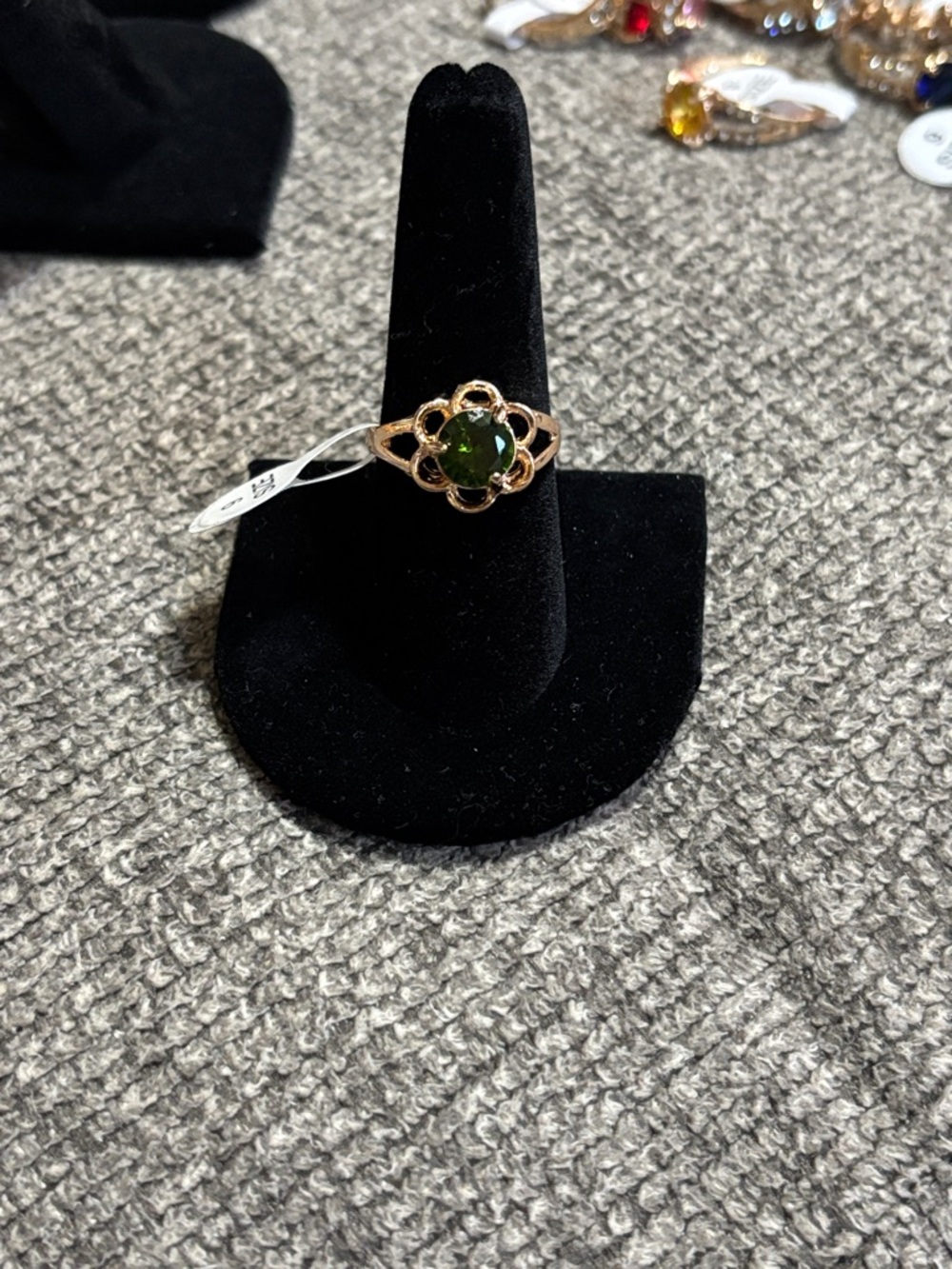 Green Stone Gold-Tone Floral Ring - Women's Jewelry size 9